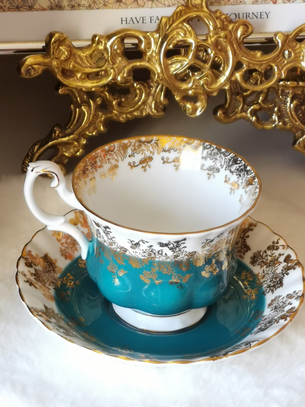 Royal Albert "Regal Series"Teal and Gold Gilded Bone China Teacup & Saucer